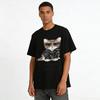 Cool Rivet Leather Jacket Cat Print Trendy Casual Top Pure cotton T-shirt