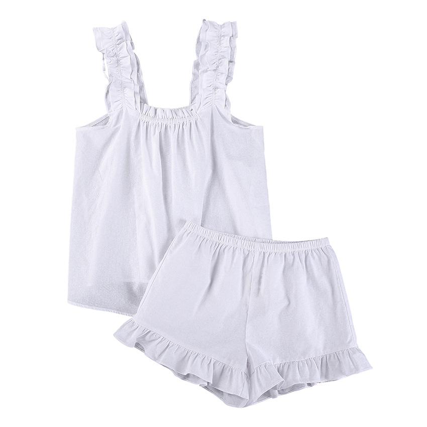 Summer cotton and linen breathable loose and comfortable fungus edge quilt vest shorts pajamas two-piece loungewear