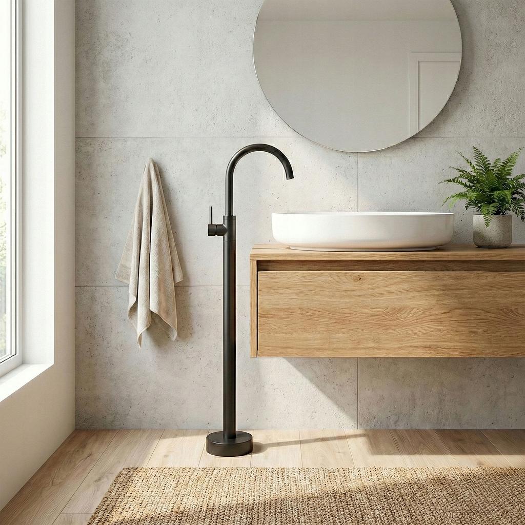 Lungo Freestanding Matte Black Floor Washbasin Tap