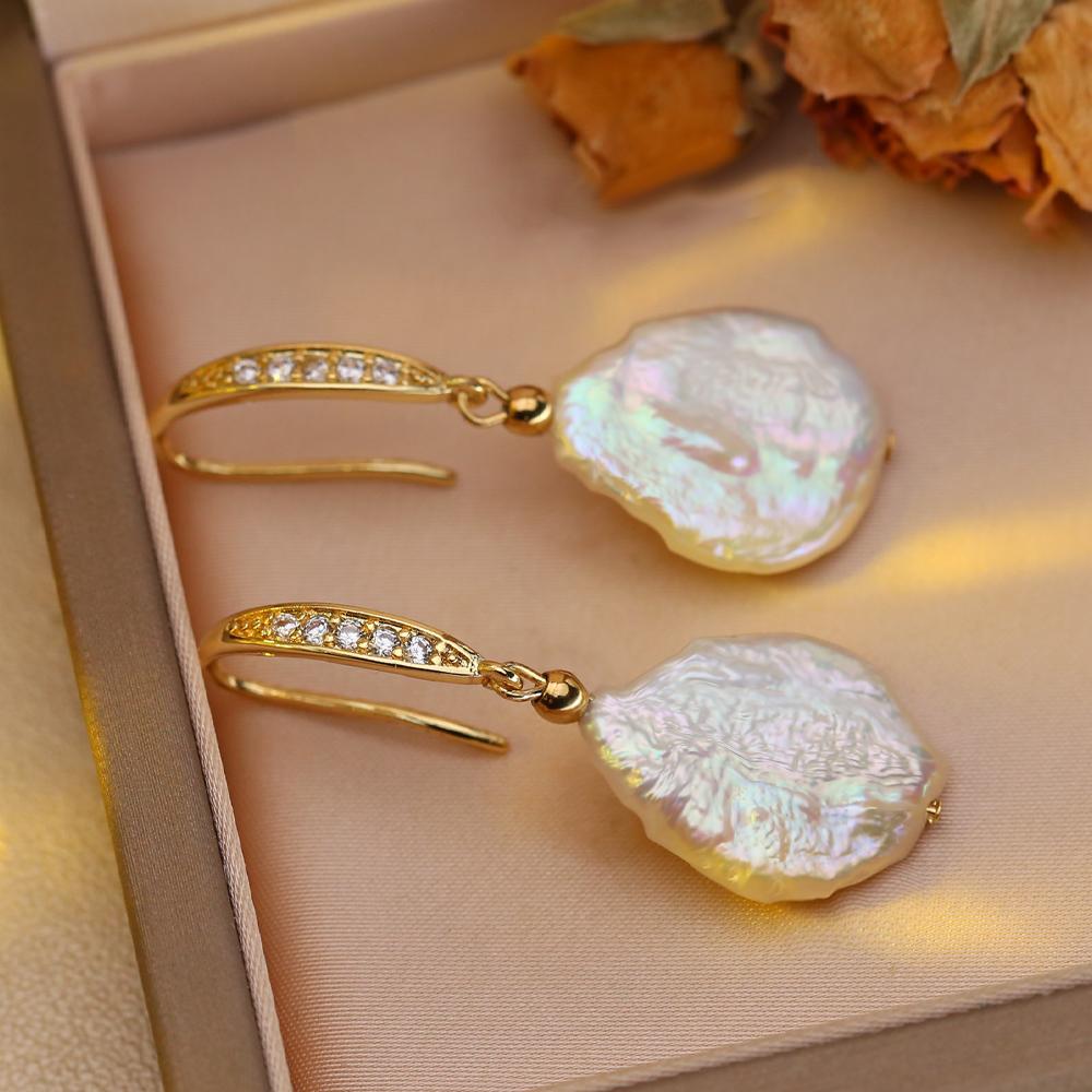 

Серьги SENIKO с натуральным пресноводным большим жемчугом в стиле барокко, модные серьги-капли с кубическим цирконием и жемчугом для женщин, вечерние ювелирные изделия B золотой