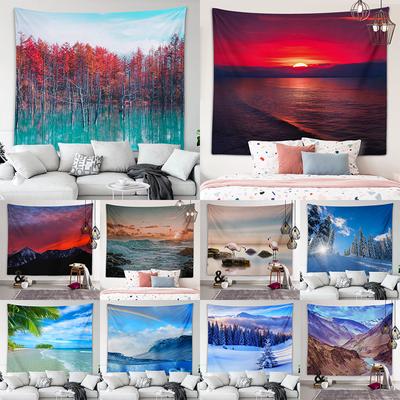 Beach Sunset Snow Mountain Sunrise View Tapestry Nature Landscape Wall Art Tapestry Dormitory Room Aesthetics Home Decor
