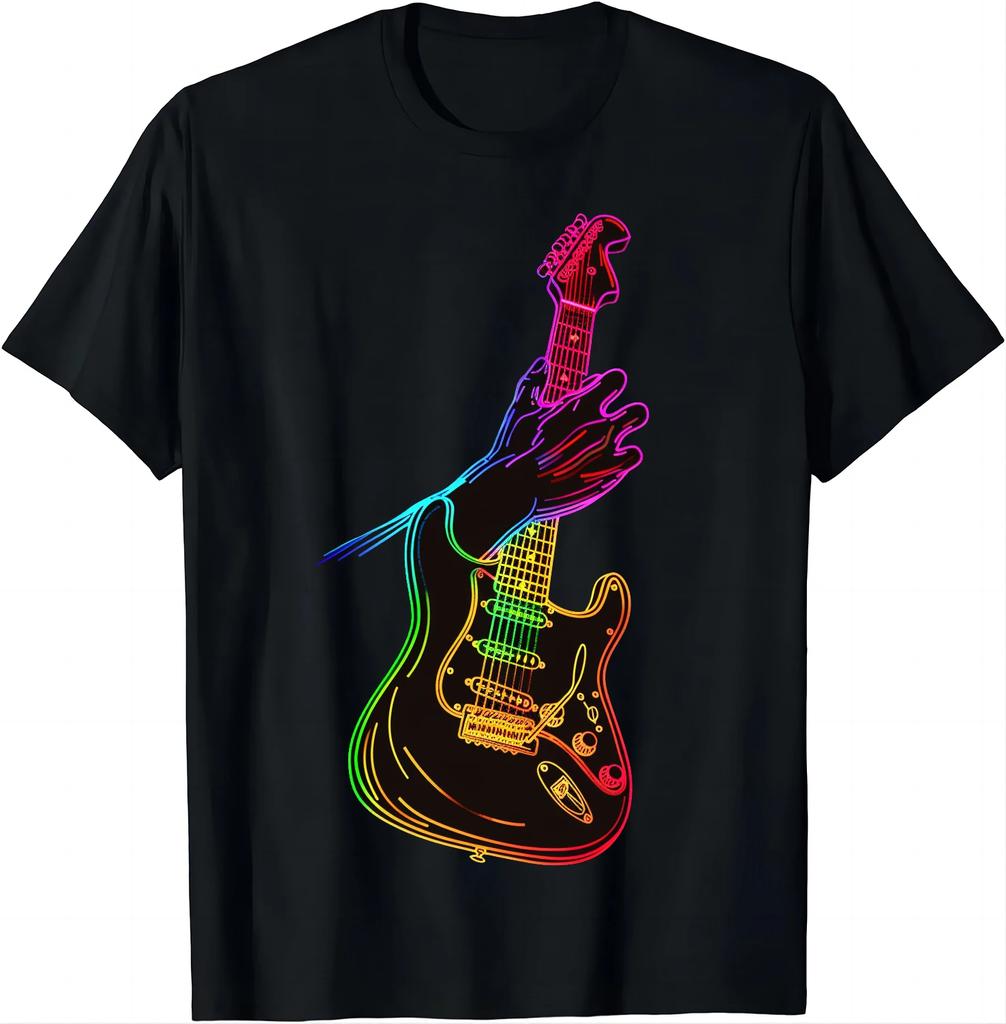 Electric Guitar Tee - Fingertips of Rock T Shirt  Graphic T Shirts Men Clothing Tops Vintage T Shirt Camisas Streetwear Harajuku