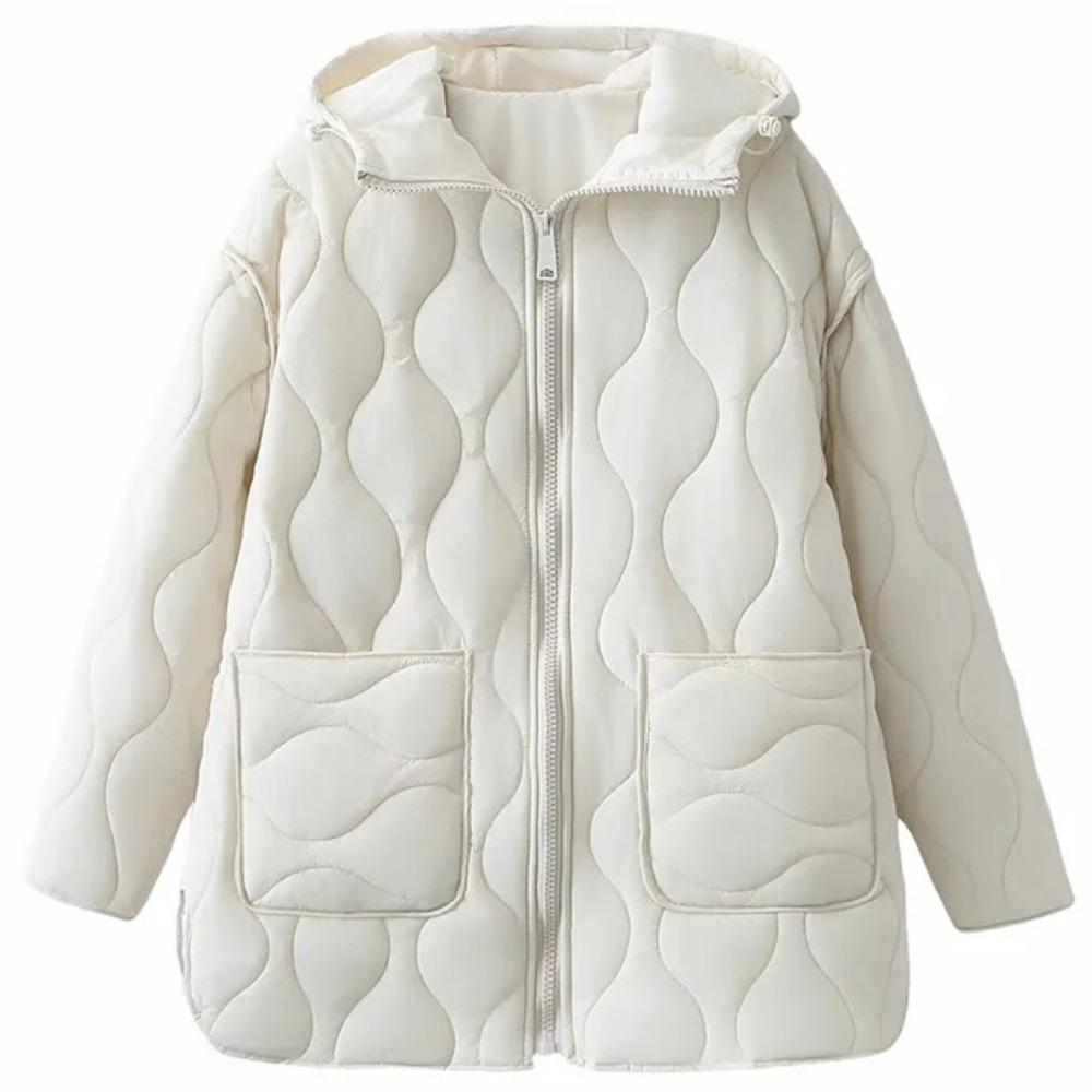 Hooded Jacket Autumn and Winter Zipper Long Sleeve Warm Solid Color Cotton Clothing Fashionable Women's Tops