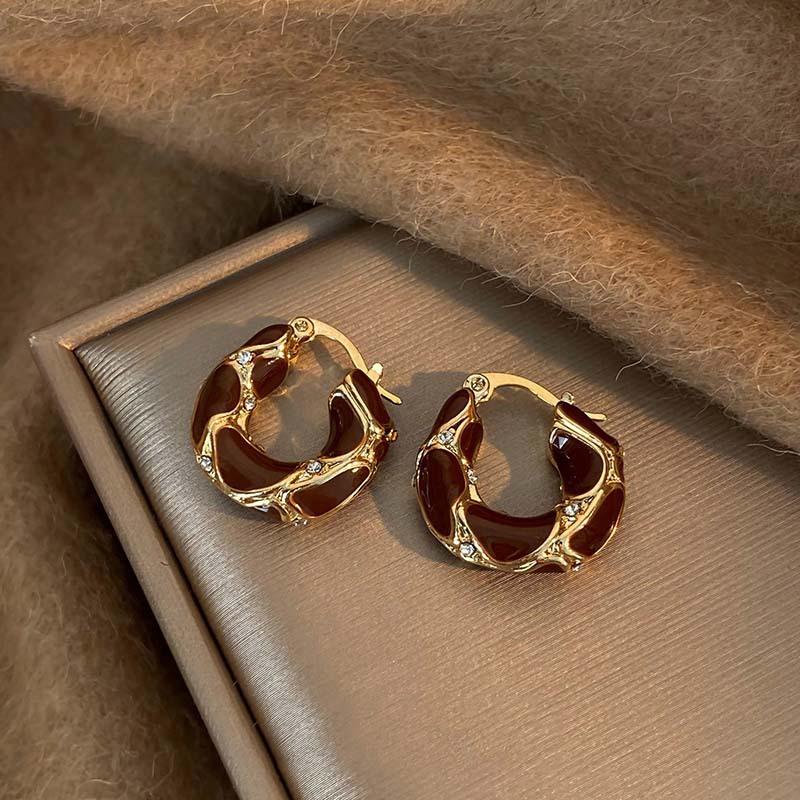 Maillard artificial tiger's eye stone ear buckle retro fashion high-end earrings light luxury temperament earrings