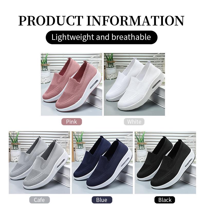 Damen Frühlings Fly-Knit Luftpolster Sneaker - Atmungsaktiv, Weiche Sohle, Höhensteigernd, Bequeme Mesh Freizeitschuhe