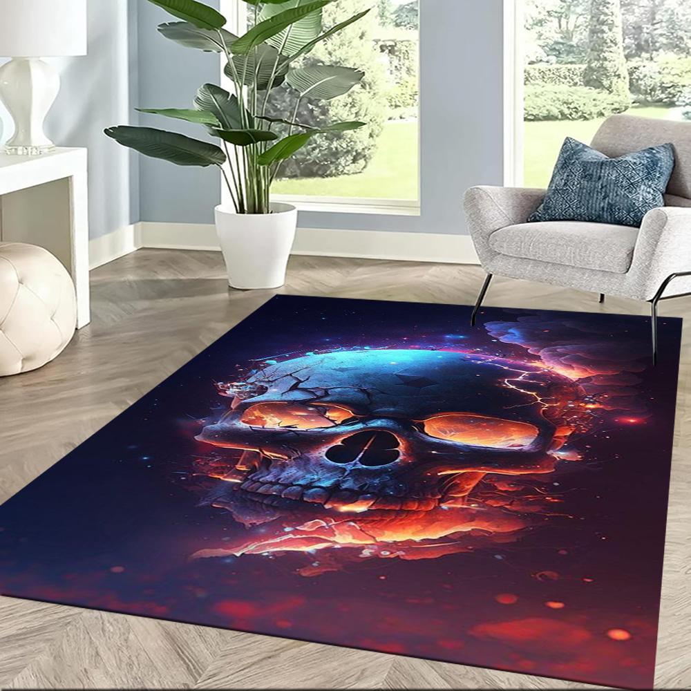 Eerie Skull In Flames Floor Mats for Living Room, Bedroom and Room Decoration Are Suitable for Gifts.
