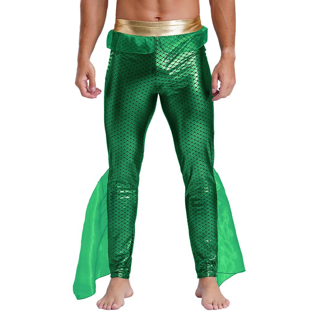 Men's Fishscale Print Leggings - Shiny Mermaid Pants with Elastic Waist for Halloween & Sea King Cosplay