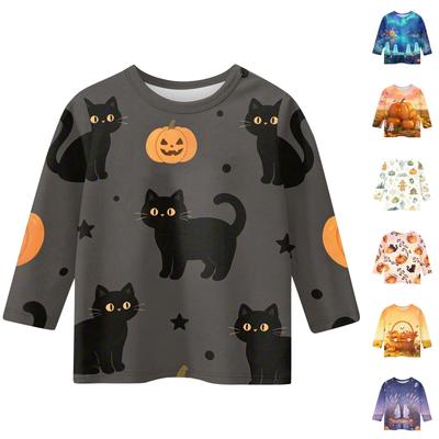 Kids Halloween Printed Crew Neck Three Quarter Sleeve Casual T Shirt Top for Boys and Girls Soft Comfortable Fabric