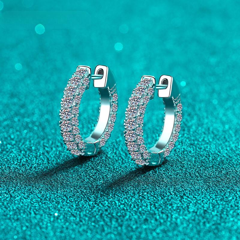 

D цвет 2 карата муассанит серьги-кольца стерлингового серебра 925 пробы с платиновым покрытием модные женские серьги VVS1 D цвет ювелирные изделия с драгоценными камнями 1 ct total 2 ct