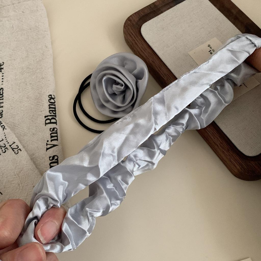 Sweet Simple New Grey Solid Color Satin Elastic Fabric Band Hair Cord Head Cord High-Grade Hair Accessories