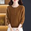 Stylish Women's Rhinestone Wool Round Neck Knit Sweater - Long Sleeve, Warm, Loose Fit for Autumn/Winter