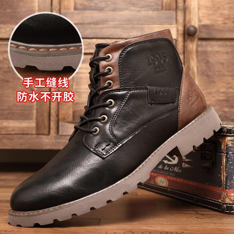 Fashion Handmade Men Boots Autumn Winter Male Booties Outdoor Vintage Brown Boots Ankle Work Boots Beef Tendon Bottom Zapatillas Male