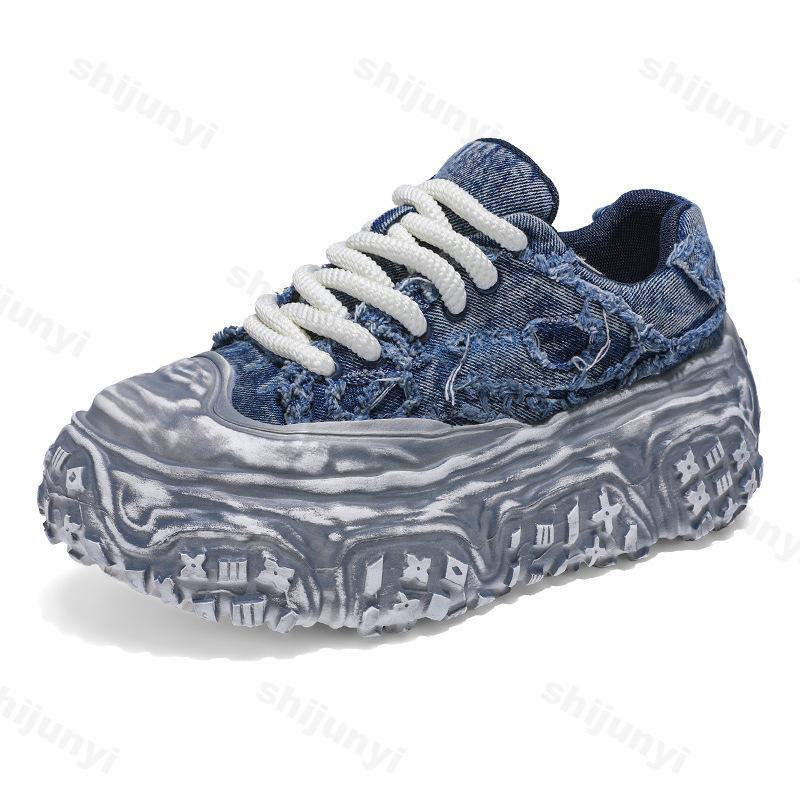 Fashion Niche Denim Patchwork Design Breathable Casual Shoes Men 2025 Spring Fashion Trend Thick Soled Shoes Comfortable Chunky sneakers