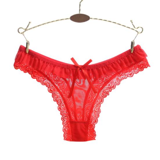 Sexy Lace Heart Pattern Bowknot Women Low Rise Brief Underwear Thong