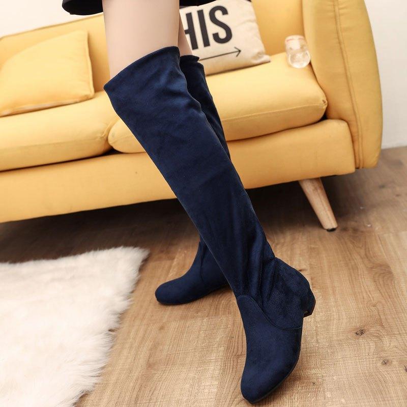 

Элегантные ботфорты на низком каблуке для женщин, замшевые, с круглым носком, выше колена, женская осенне-зимняя новинка в обуви 38