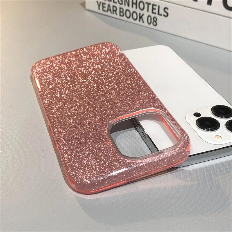 Glitter Bling Gradient Hard PC Thicken Case For iPhone 11 12 13 14 15 Pro Max Mini 7 8 Plus X XR XS SE Shockproof Bumper Cover