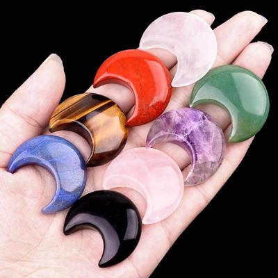 30mm Natural Agate Crystal Crescent Moon Ornament - DIY Accessory