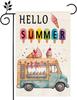 Hello Summer Colorful Car Ice Cream Garden Ag 12x18 Inch Double Sided Burlap Home Outdoor Yard Decor Ag XAA UUV EEU SSL