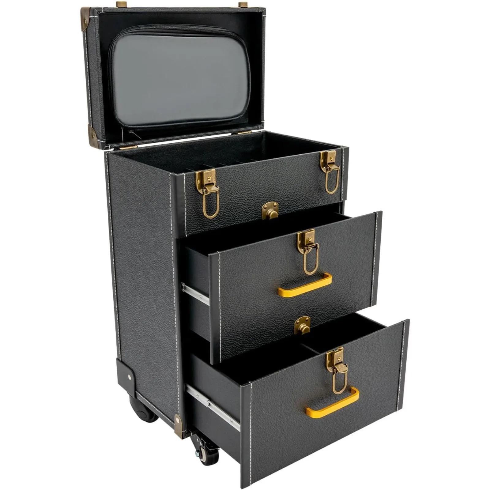 

Aluminum Alloy Trolley Makeup Box, Cosmetic Trolley Case, Rolling Makeup Cart, Storage Luggage Box, Drawer чорний