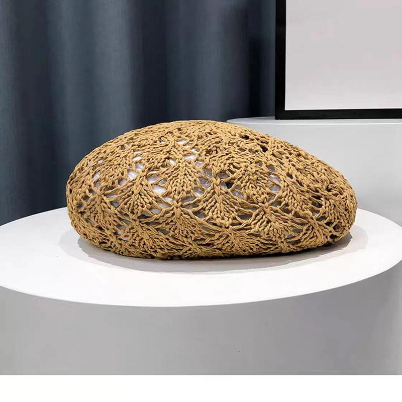 

Fashionable Sweet And Cute Hollowed Out Grass Woven Beret Summer Thin Breathable Versatile Hat Casual Painter Hat хаки