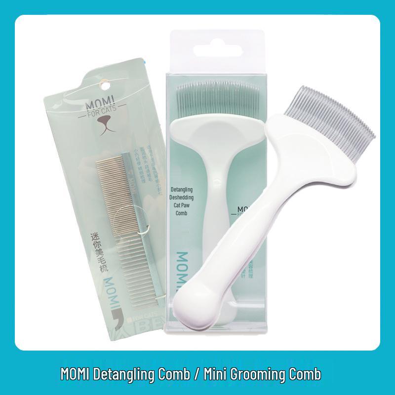 Momi Shell Cat Paw De-shedding Comb with Memory Plastic Needles - Blue MOMI Mini Grooming Comb