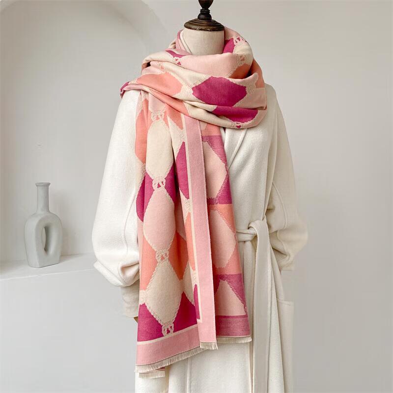Women s Color-block Diamond Lattice Warm Scarf 190x65cm