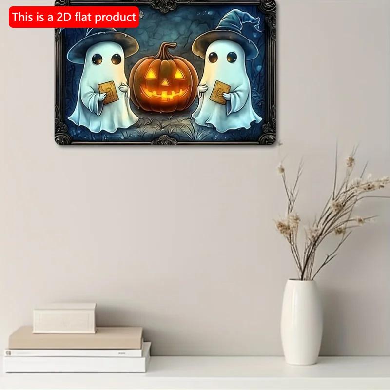 2D Flat Wooden Sign 30*20cm Square Wooden Sign, Halloween Ghosts and Pumpkin Decorative Sign, Vintage Wall Art, Multipurpose Home Decor, Festive Party