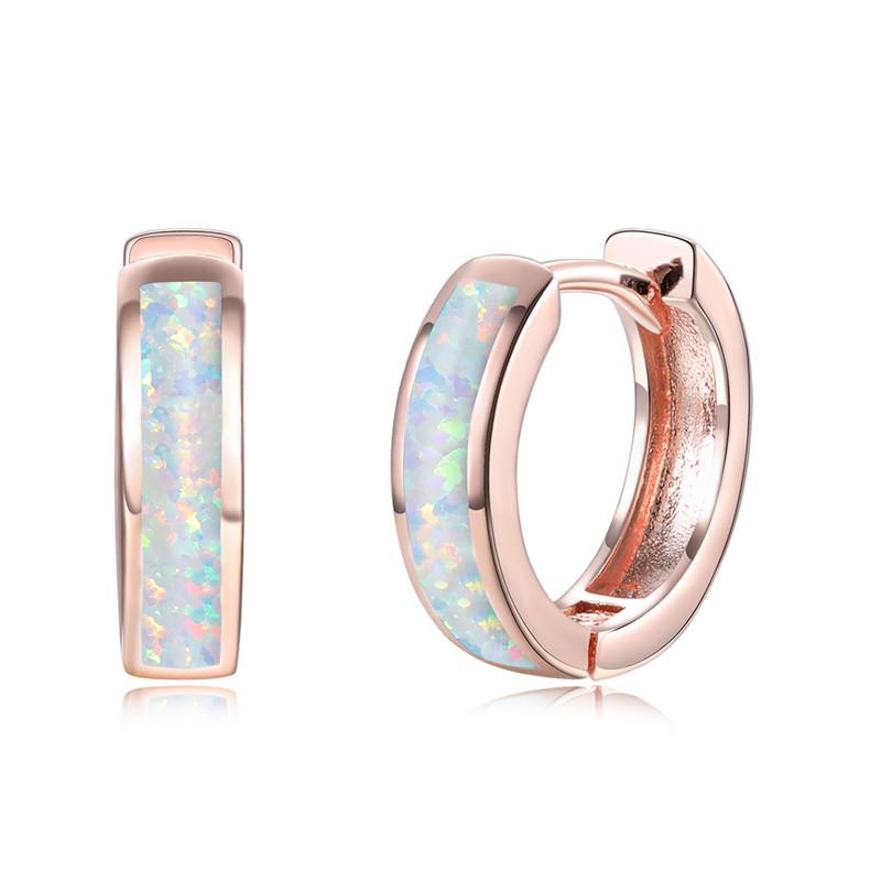 Classic Female Blue White Opal  Rose Gold Silver Color Wedding Earrings Dainty Bridal Round Hoop Earrings For Women