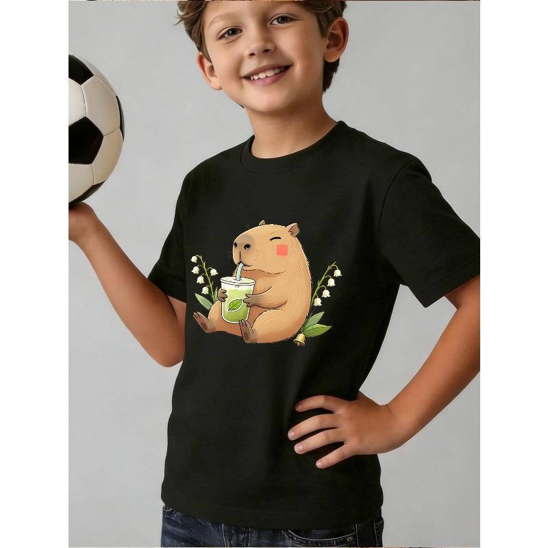 Boys Crewneck Short Sleeve T-Shirt, Campus Style Cute Cartoon Summer Print