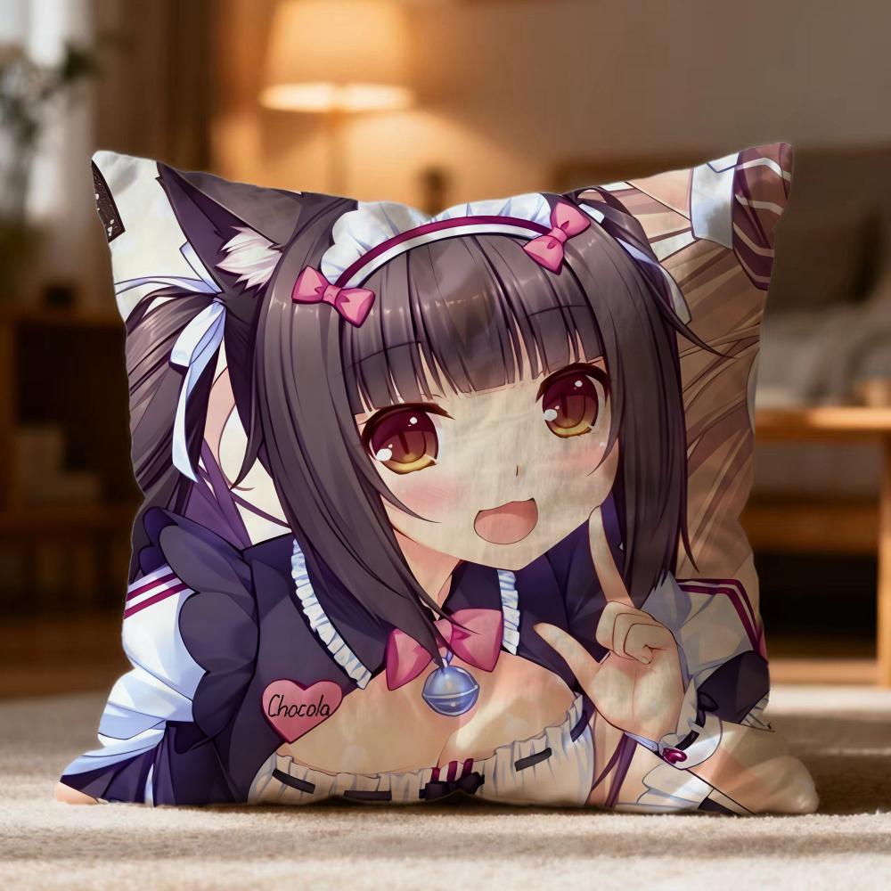 Popular N-NNekopara Cushion Cover Soft Washable Pillow Case Multi-Scene for Couch Bed Travel Office Use