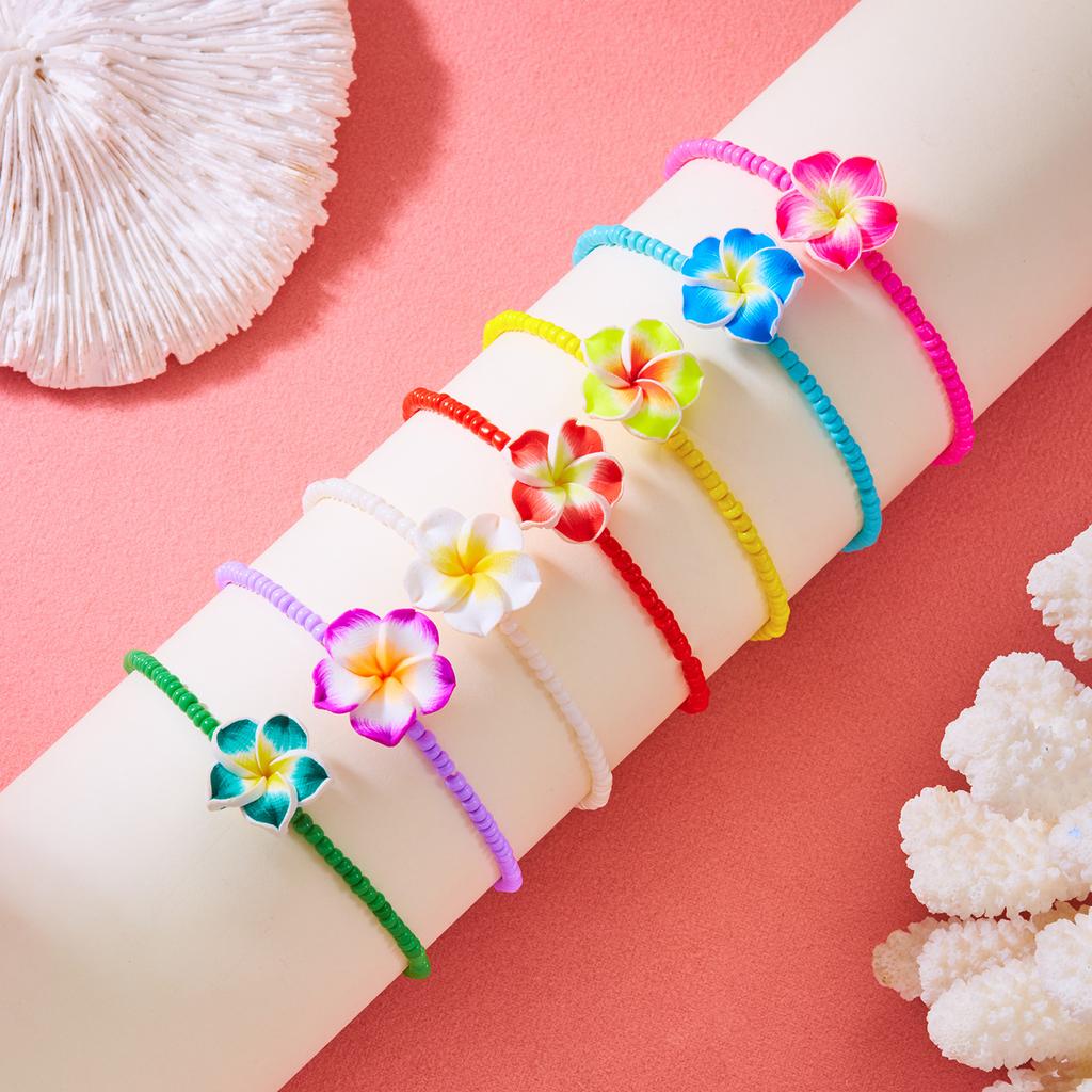 Bohemian Colorful Flower Bracelet for Women Handmade Rice Beads Polymer Clay Flower Bracelets Girl Beach Party Daily Jewelry