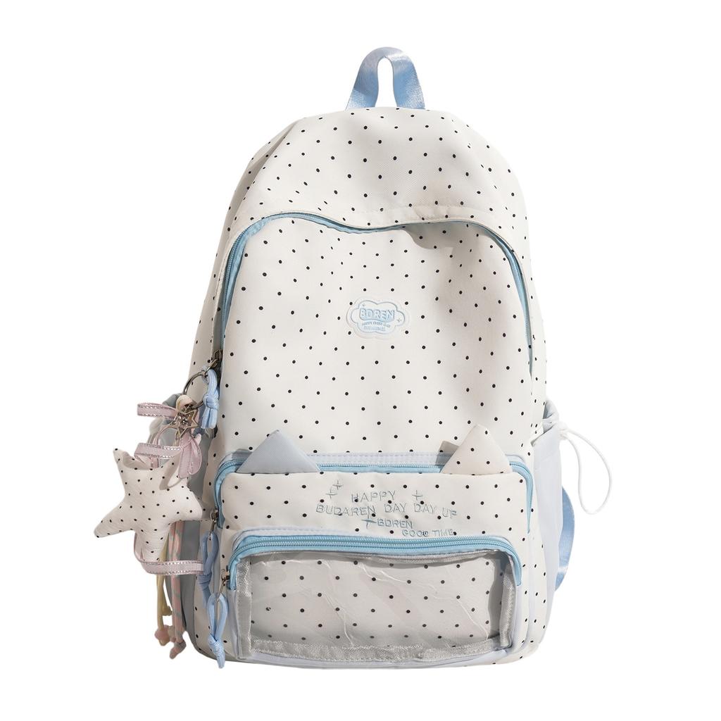 Schoolbag Wholesale Junior High School Student College Wind Polka Dot Backpack Female Student Cute Elementary School Student Large Capacity School Bag