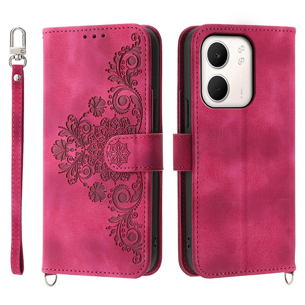 For Oppo A5x 5G/4G Case Flower Pattern PU Leather Wallet Phone Cover with Strap