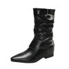 Fashion Shoes for Women 2024 Hot Sale Slip-on Women's Boots Fashion Metal Decoration Modern Boots Women Sexy Pointed Toe Mid-Calf Boots
