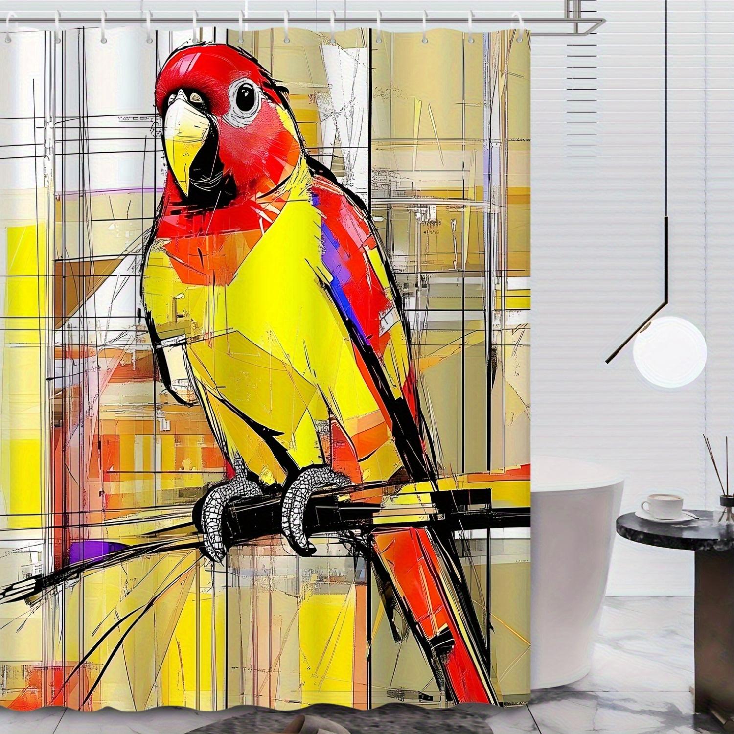 

Open Oil Painting Art Parrot Pattern Shower Curtain Made Of Durable Polyester Material Perfect For Bathroom Decoration W60H190(CM)-1 Pcs
