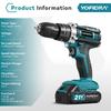 Yofidra 60N.M L 25+3 Torque Electric Impact Dril Cordless Electric Screwdriver With 32/53PCS Tool Kit Power Tool For 21V Battery