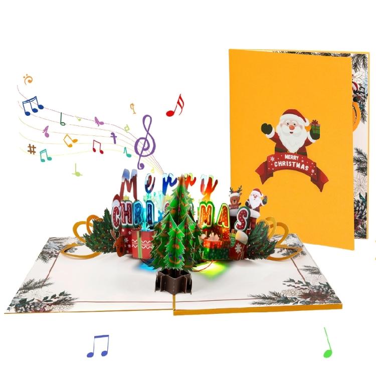 

3D Popup Christmas Tree Card with Festival Sounds and Lights Foldable Greeting Card Handmade Postcard with Envelope 1