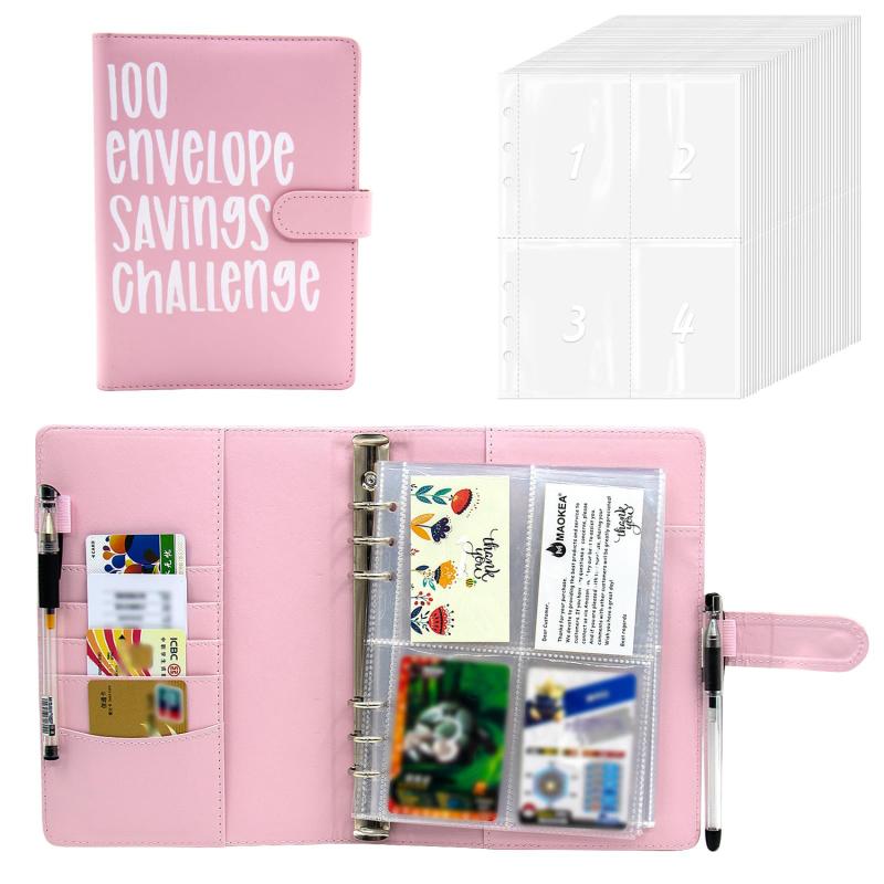 Livre d'épargne DIY Défi 100 Enveloppes Classeur Défis d'épargne à économiser Classeur budgétaire à feuilles mobiles avec Clip pour espèces Emplacement pour cartes Rangement