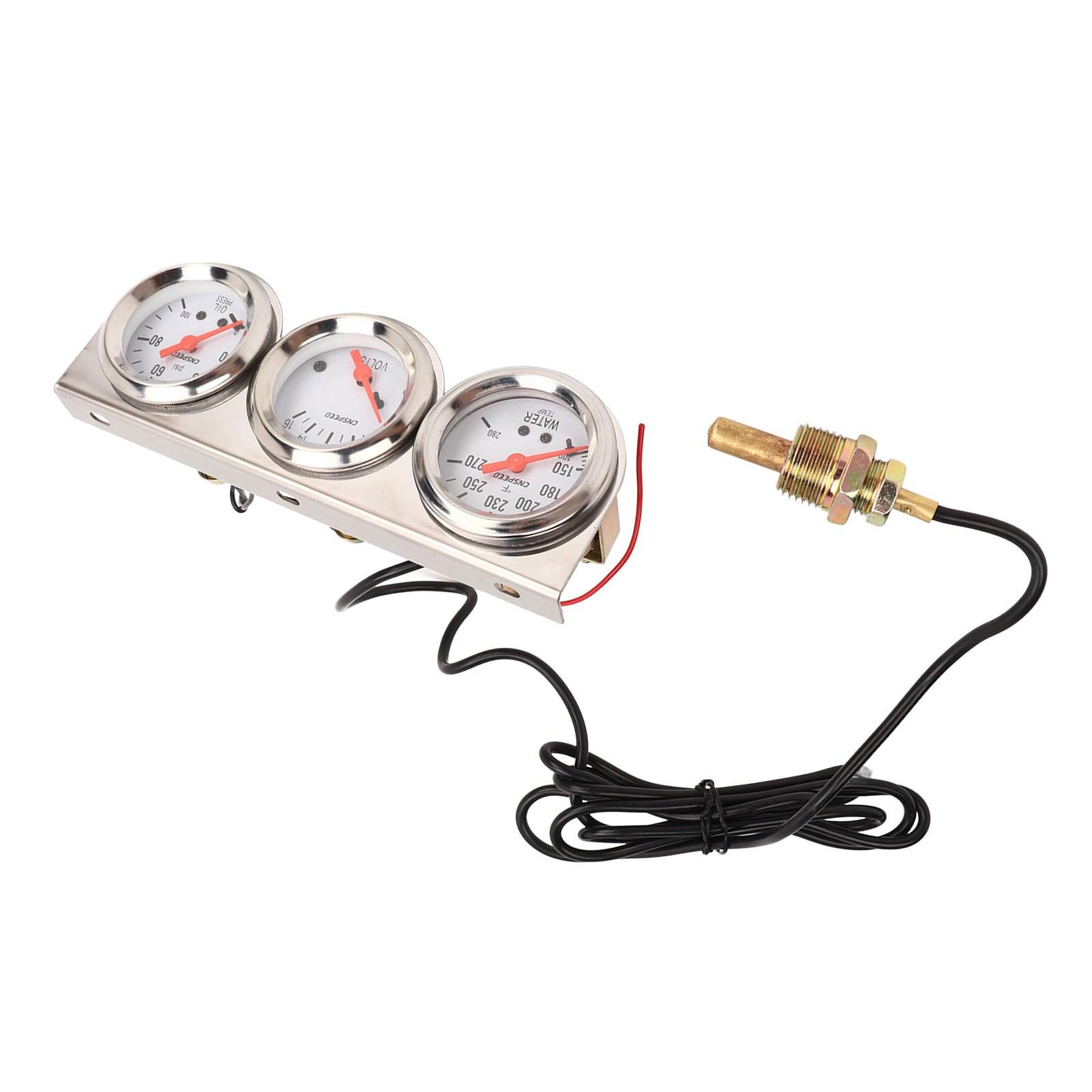 

52mm Car Triple Gauge Kit White Dial 12V Oil Pressure Water Temp Voltmeter Car Meter with Sensor