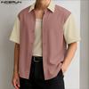 INCERUN Oversized Men Lapel Neck Patchwork Buttons Casual Shirts