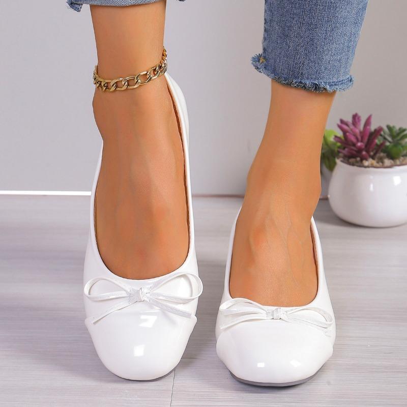 Retro Bow Round Head Light Mouth Flat Bottom Low Heel Single Shoes Spring and Autumn New Casual Beanie Shoes Small Leather Shoes Women