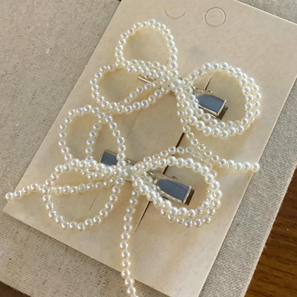 Aesthetic Bowknot Hairpin Duckbill Hair Clip Barrettes Korean Side Pin Lady Beaded Hairclip Hair Styling Accessory 2pcs