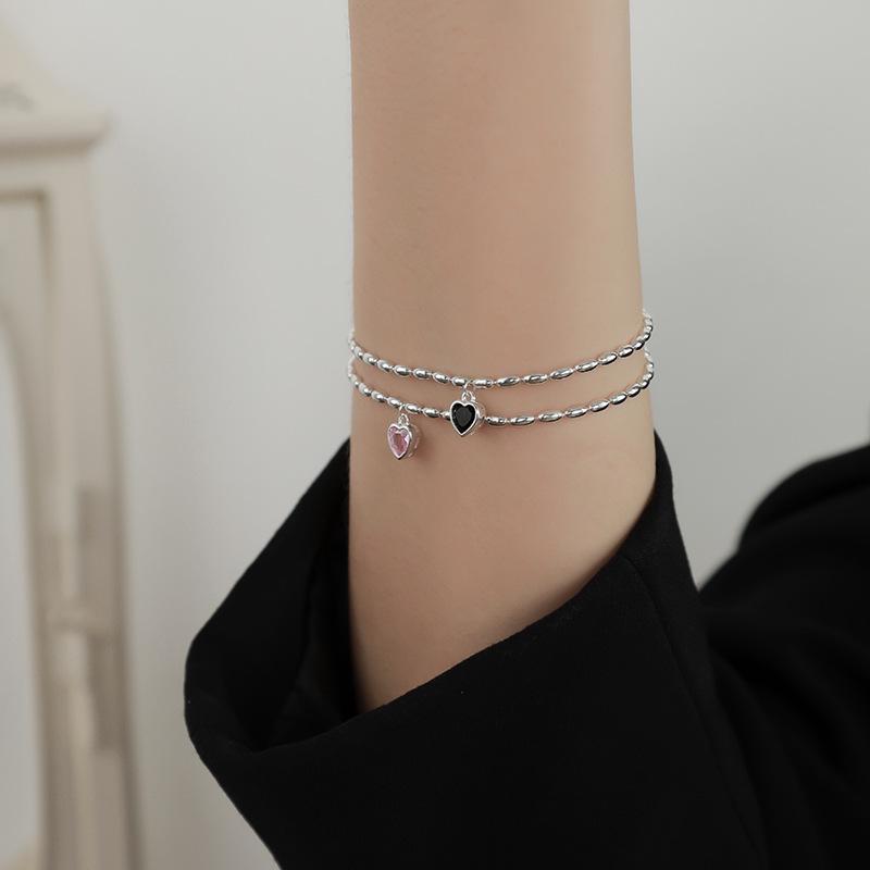 Sweet Heart Women's Double-Layer Hollow Heart & Bead Bracelet