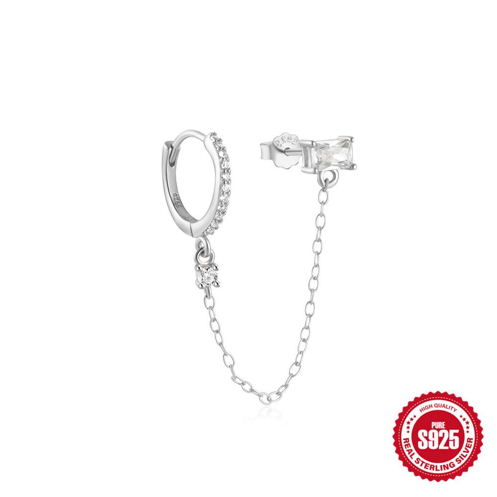 Stilvolle und schlichte S925 Sterlingsilber herzförmige Liebes-Diamant-besetzte Ketten-Quastenohrringe, Ohrstecker, Ohrlinie Damen