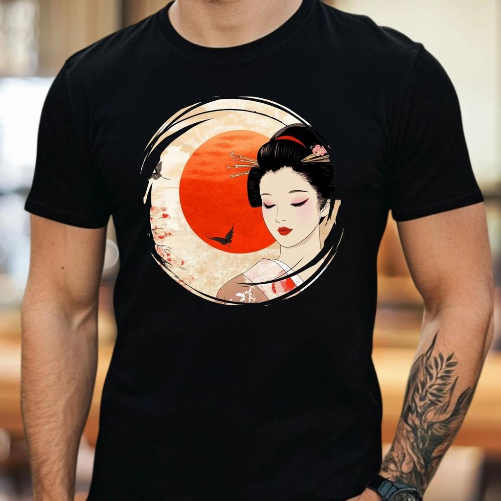 T-Shirt Herren Traditionelle Geisha Motiv Baumwolle Größe S bis 5XL