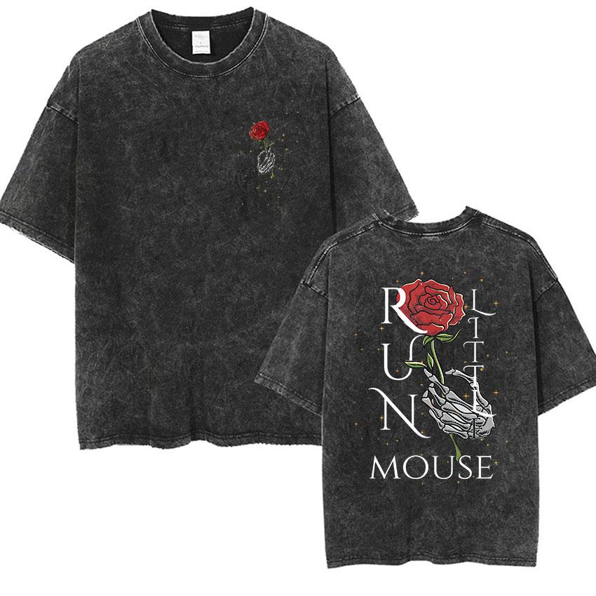 

IICYIFY Mens Skull Vintage Washed Tshirts Run Little Mouse Print Short Sleeve Tshirt Yk Unisex Punk Gothic Clothing T Shirt S