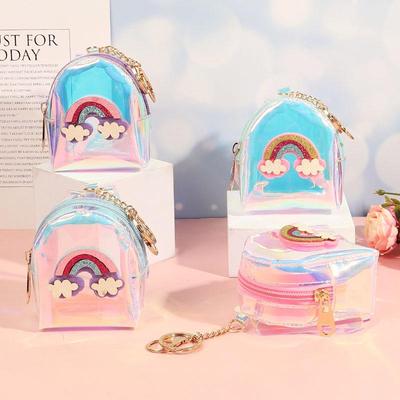 Kreatives Regenbogen-Laser Transparentes Münzfach: Sweet Lady Kleine Geldbörse, Schlüssel- und Lippenstifthalter, Kopfhörer- und Münztasche.