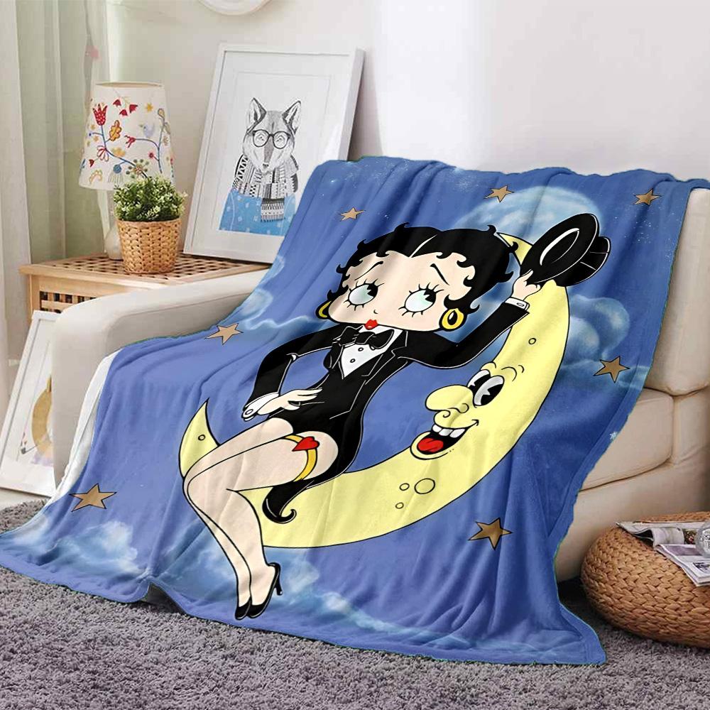 1pc Betty Boop Moon Flannel Blanket,Ultra Soft Warm Plush Throw for Home Bedroom Bed Sofa Cover Camping Picnic gift Y72430