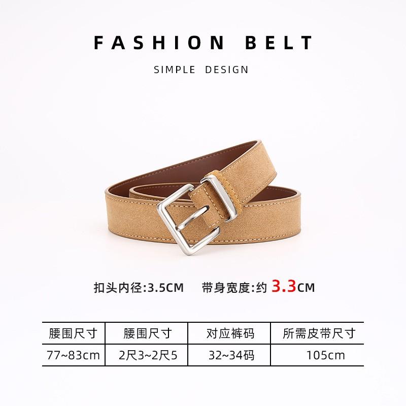 Vintage Style Womens Suede Leather Belt With Pin Buckle 3.3cm Wide Adjustable Jeans Casual Wear
