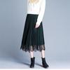 Autumn/Winter Lace Pleated Skirt - Korean Style Slim Fit, Plus Size, Mesh Tulle, Black/Green